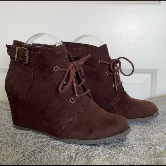 SO Faux Suede Lace-Up Booties WIDE - Picture 1 of 6